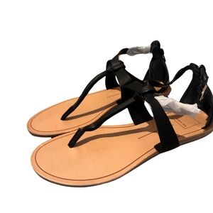 Dolce Vita Black and Tan T-Strap Sandals with Adjustable Ankle Straps